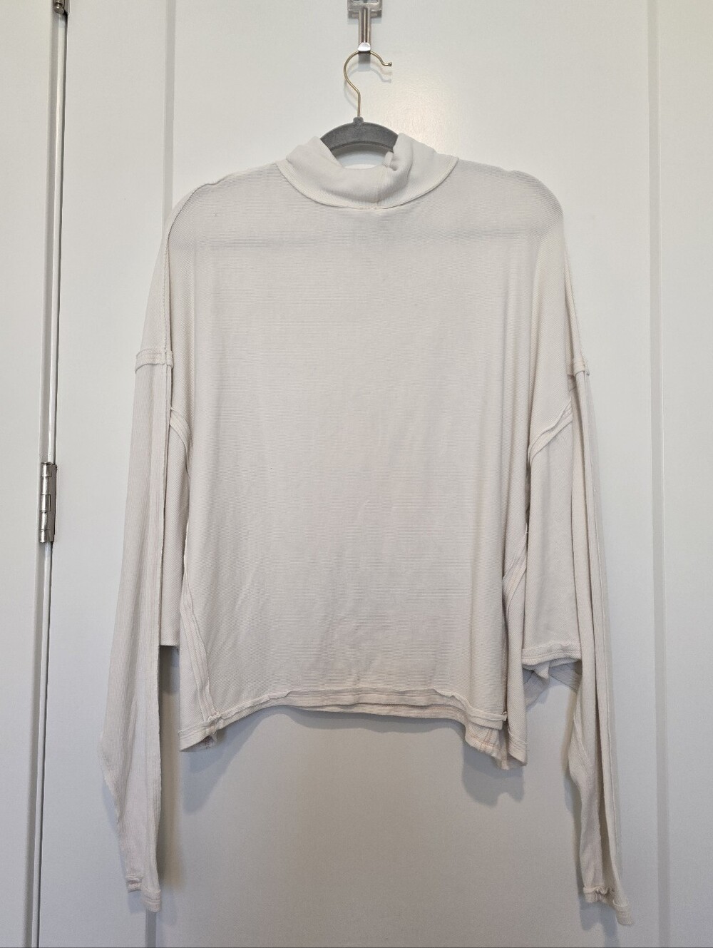 Free People Lightweight Cream Mock Neck Long Sleeve Top